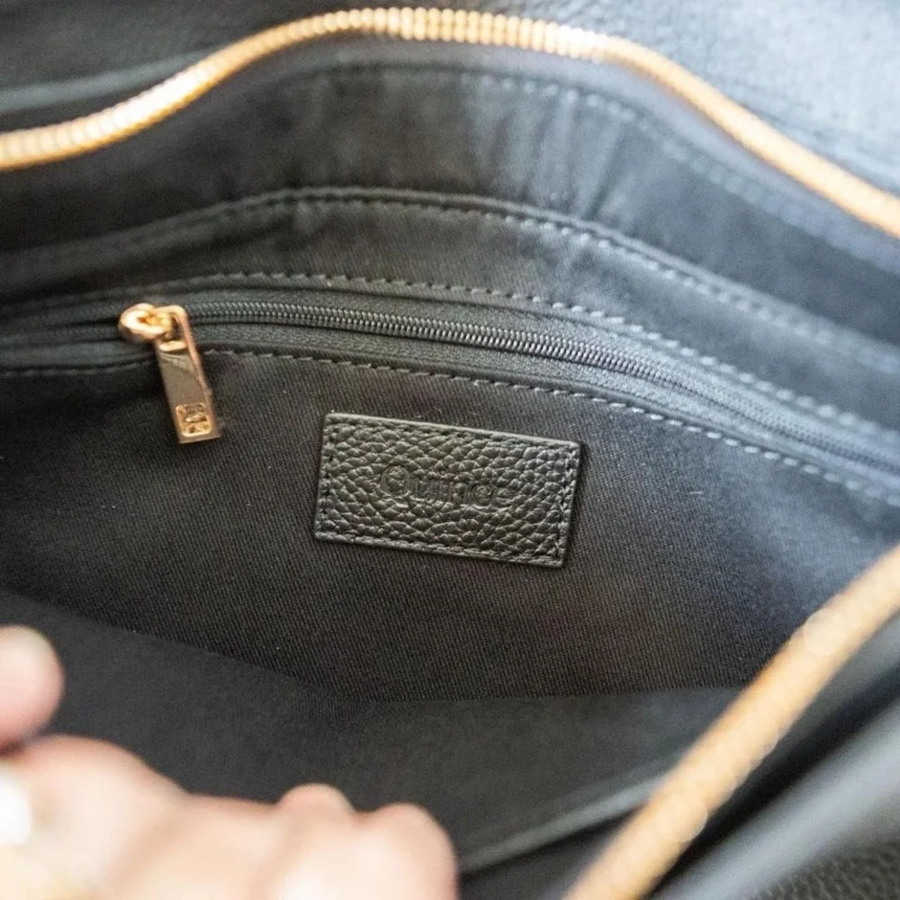 New Quince Italian Leather Foldover Crossbody Bag Black Purse - Picture 5 of 7